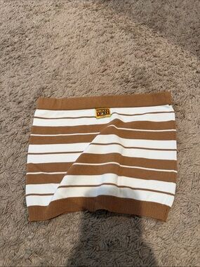 County Line Striped Brown & White Knit Crop Tube Top